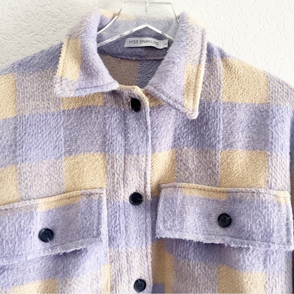 MISS SPARKLING Plaid Flannel Purple Shirt Jacket - Picture 5 of 13